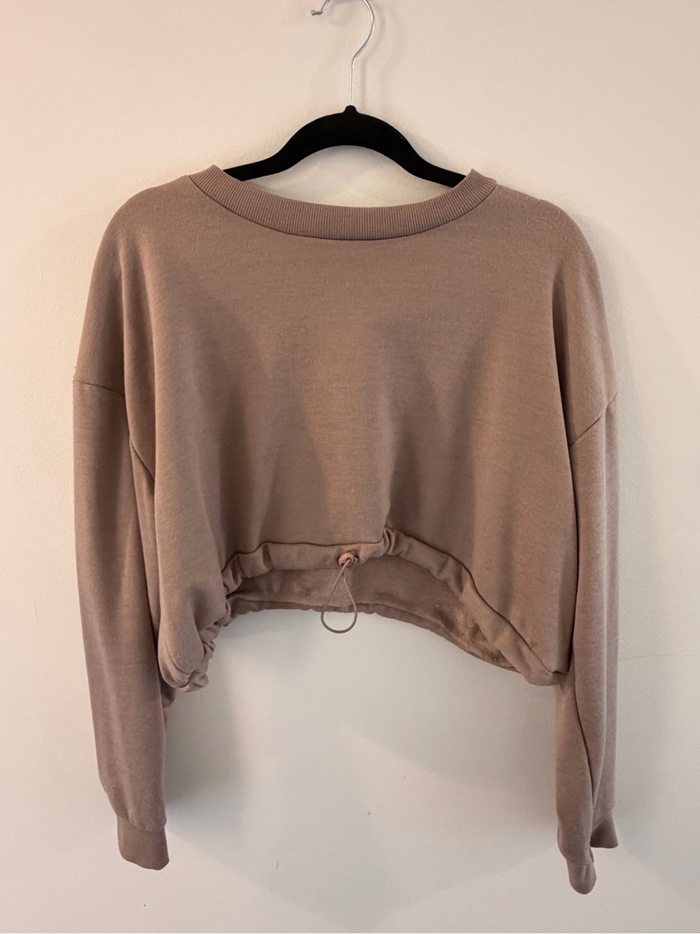 Women’s Cropped Drawstring Sweatshirt - Taupe